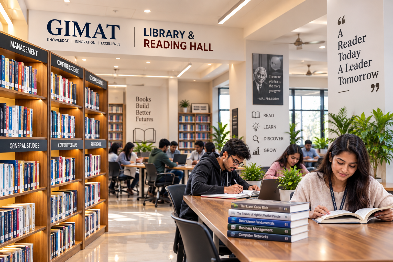 Students studying together in the library